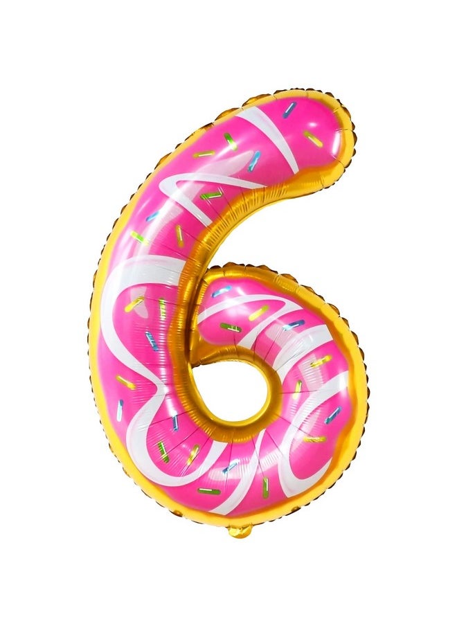 KATCHON Huge Number 6 Donut Balloon 40 Inch ; Sweet 6 Birthday Decorations Sprinkle Donut Balloon Number 6 For Donut Grow Up Party Supplies ; 6 Balloon Number Donut For Donut Party Decorations  - Image 1