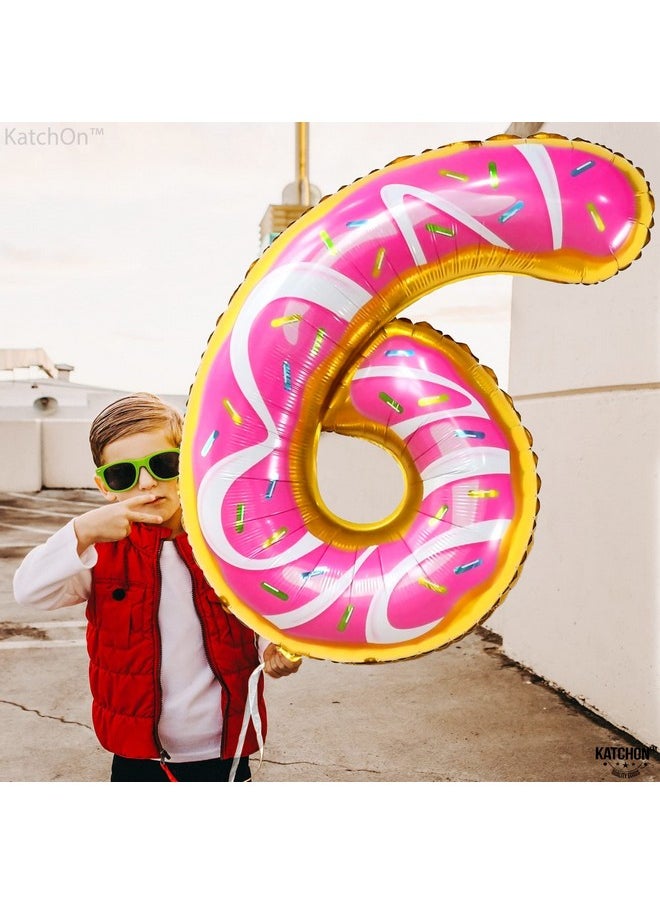 KATCHON Huge Number 6 Donut Balloon 40 Inch ; Sweet 6 Birthday Decorations Sprinkle Donut Balloon Number 6 For Donut Grow Up Party Supplies ; 6 Balloon Number Donut For Donut Party Decorations  - Image 3
