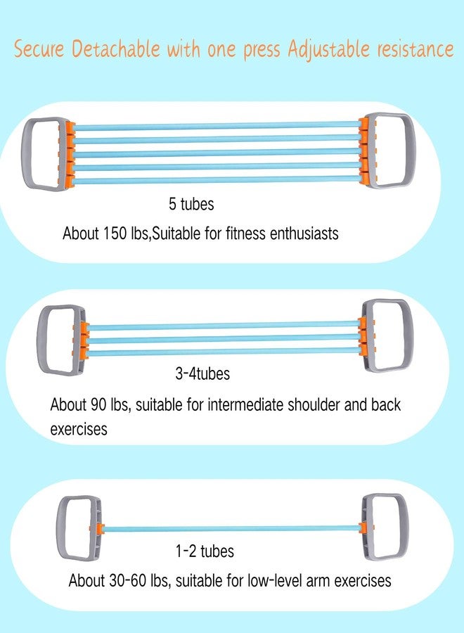 Cherishching 5 Gear Adjustable Resistance Bands, 23" Fitness Resistance Bands Exercise Bands with Comfort Grips, Unisex, for Arms, Chest Extender, Home Workout, Fitness, Pilates(Blue - Image 2