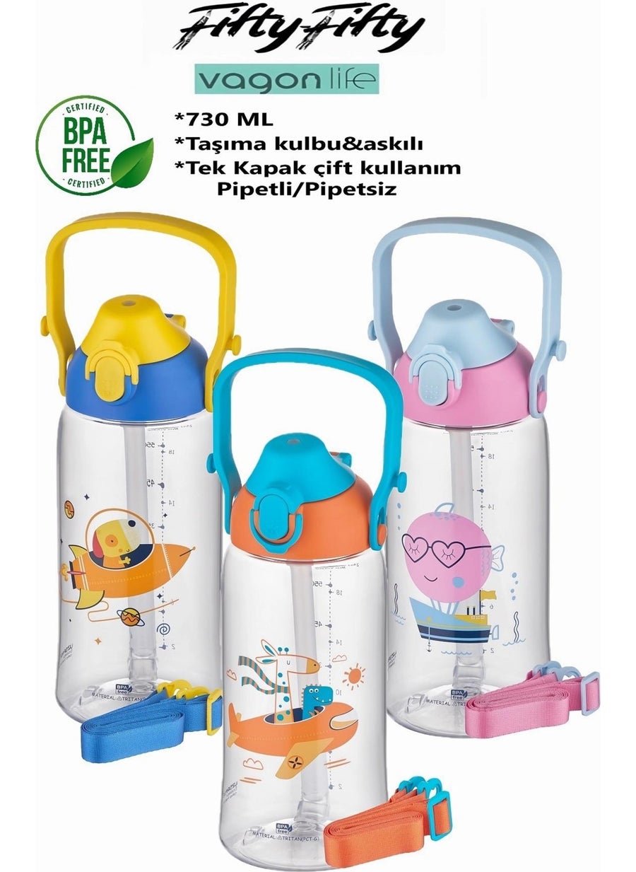 UZSPACE 730ML Tritan Single Lid Double Use With/Without Straw Tritan Children's Water Flask with Hanger  - Image 3