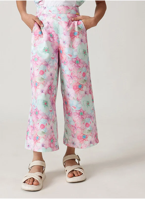 One Friday One Friday Girls Multi Color Flared Floral Printed Trousers