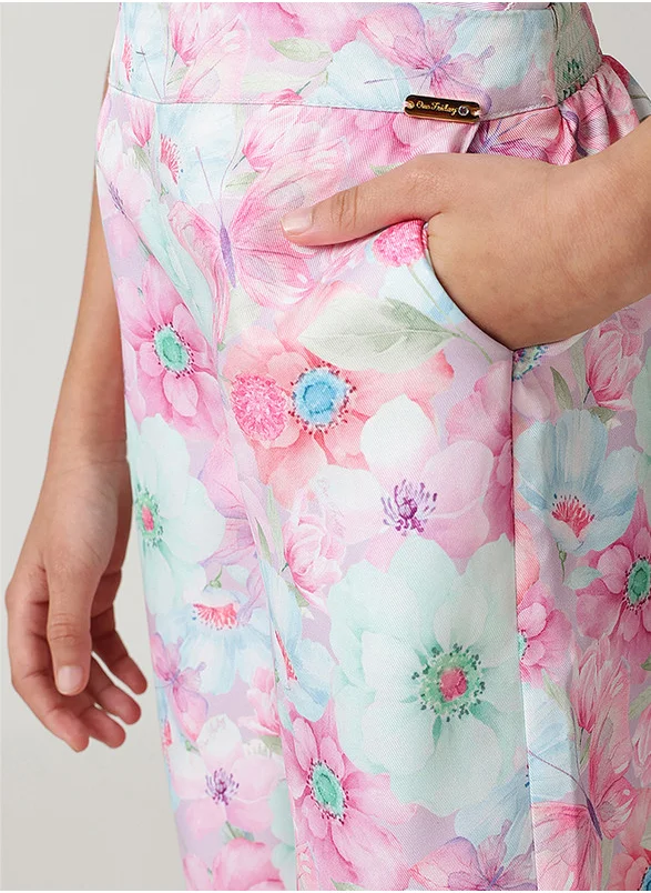 One Friday One Friday Girls Multi Color Flared Floral Printed Trousers