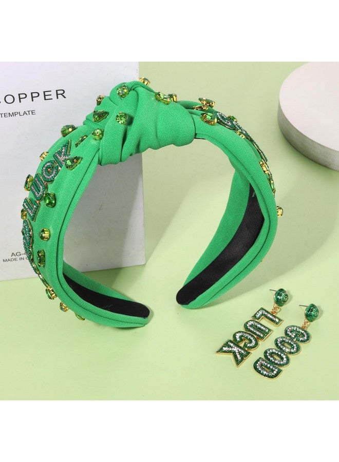PHALIN St. Patrick’S Day Headband For Women Lucky Shamrock Knotted Headband Good Luck Headband Embellished Rhinestone Wide Top Knot Headband St. Patrick'S Day Hair Accessories Irish Holiday Gifts (Good Luck) - Image 5