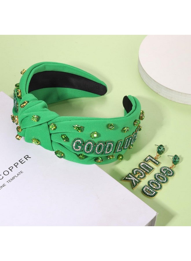 PHALIN St. Patrick’S Day Headband For Women Lucky Shamrock Knotted Headband Good Luck Headband Embellished Rhinestone Wide Top Knot Headband St. Patrick'S Day Hair Accessories Irish Holiday Gifts (Good Luck) - Image 4