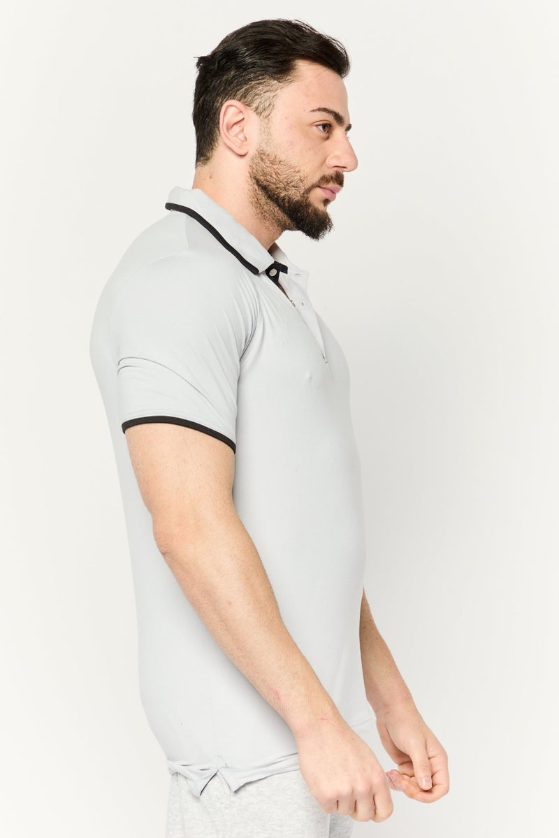 MOTION Men Regular Fit Brand Logo Short Sleeves Polo Shirt, Light Grey - Image 3