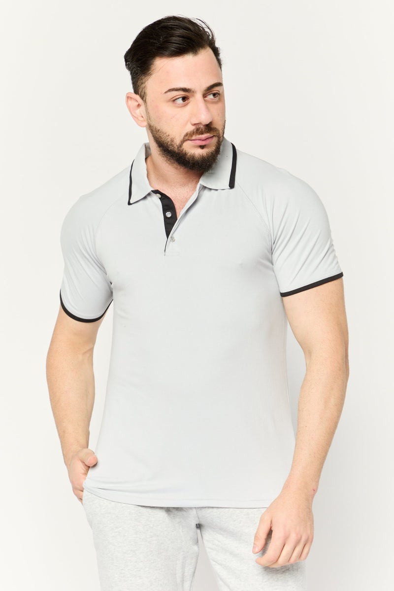MOTION Men Regular Fit Brand Logo Short Sleeves Polo Shirt, Light Grey - Image 1