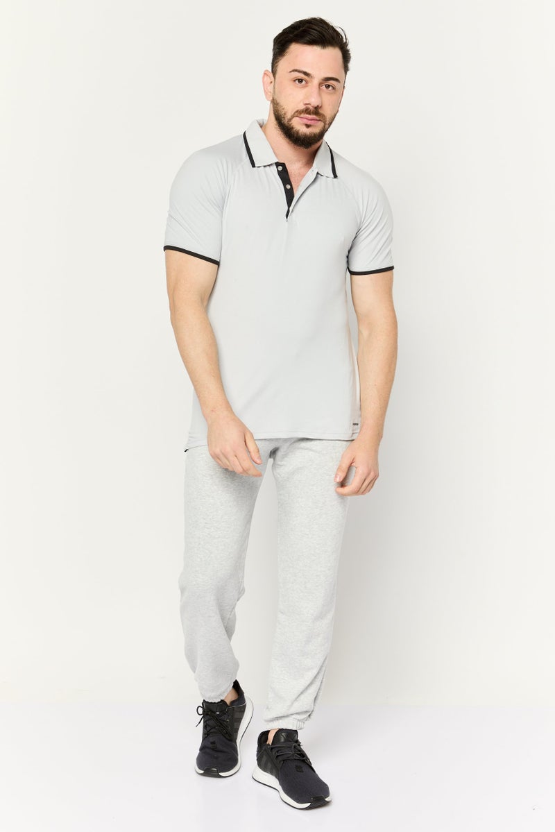 MOTION Men Regular Fit Brand Logo Short Sleeves Polo Shirt, Light Grey - Image 2