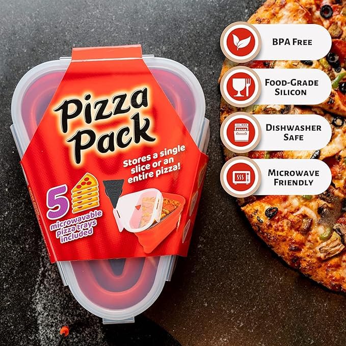 Brikipth Easy To Store Pizza Storage Container with 5 Microwavable Serving Trays | Adjustable Pizza Slice Container to Organize & Save Space | BPA Free, Microwave & Dishwasher Safe - Image 5