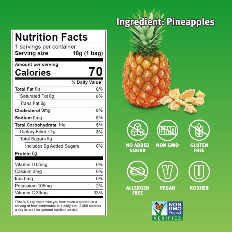 Crispy Green Natural Freeze-Dried Fruit, Pineapple Single-Serve, No Sugar Added, 0.63 Ounce (Pack of 12) - Image 2