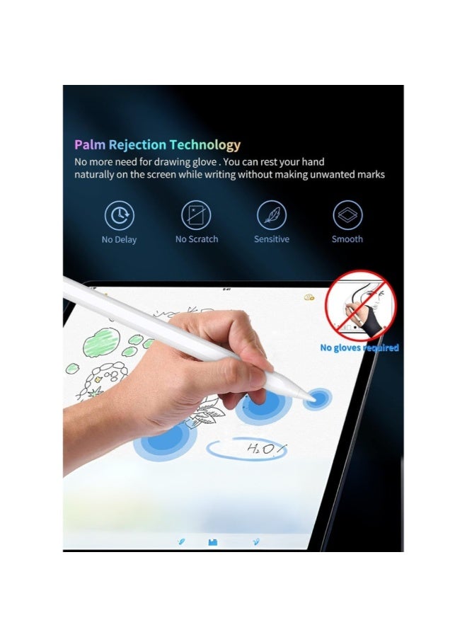 أكاليكس قلم رقمي نشط من Palm Rejection لأجهزة iPad من الجيل التاسع/الثامن/السابع/السادس/الخامس، قلم iPad باللون الأبيض - Image 2