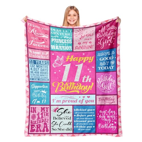 Lavua 11 Year Old Girl Birthday Gifts - Birthday Gift for 11-Year-Old Girls - 11th Birthday Decorations for Girls - 11 Years Old Girl Gift Ideal for Daughter Granddaughter Niece - 11th Blanket 50"X60" - Image 1