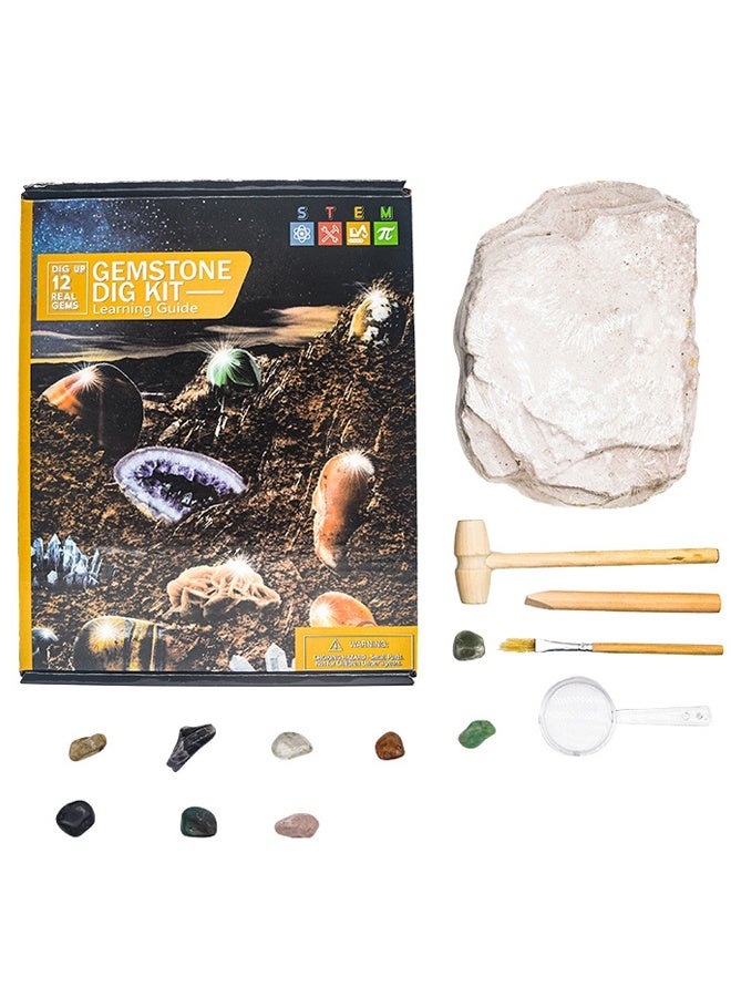 حفر الحجارة الكريمة لعب - حفر الأحجار الكريمة والبلورات ، مجموعة التعدين العلمي للأطفال في الأعمار 6 + - يتضمن أدوات الحفر ودليل التعرف - حفر الحجارة الكريمة للأولاد والبنات ، مجموعة البداية من مجموعات الصخور ، هدية تعليمية لمحبي الجيولوجيا - Image 1