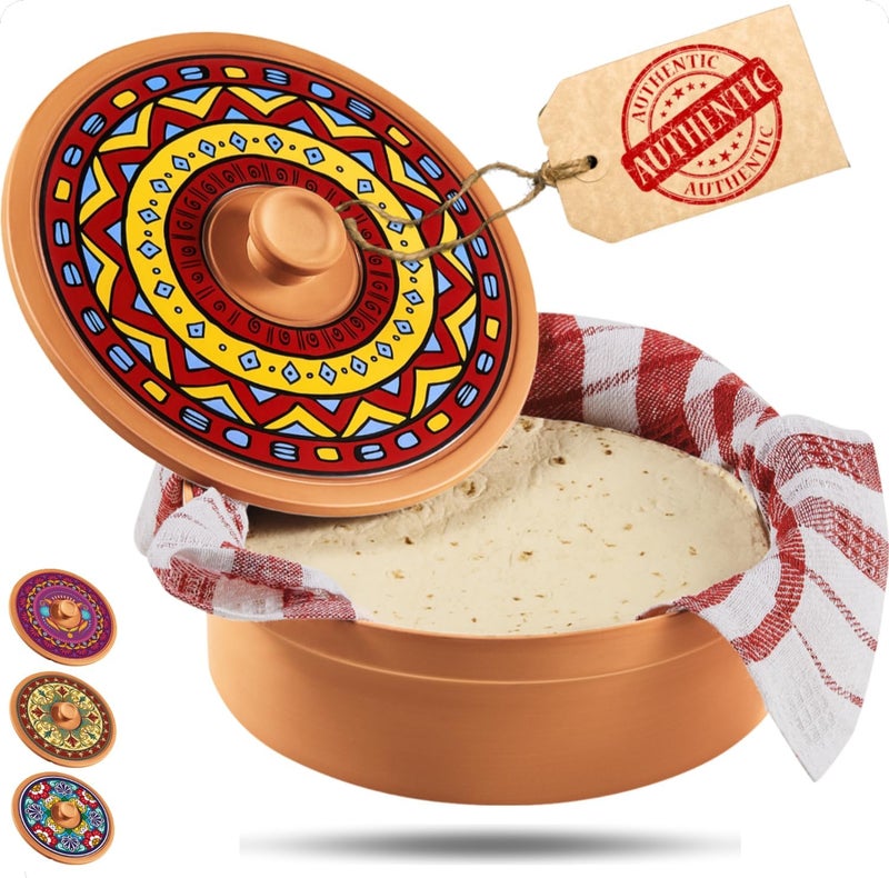 woobud Mexican Terracotta Tortilla Warmer for Thanksgiving | Authentic Terra Cotta Tortilla Holder with Warmer Cloth | Natural Clay Tortillero Keeps 8" Tortillas Warm | Bread Warmer for Fall Dinner Party - Image 1