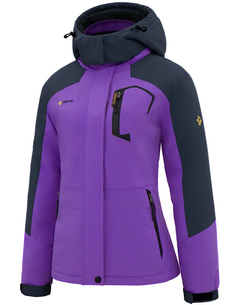 GEMYSE Womens Ski Snow Jacket Warm Winter Waterproof Coat Snowboard Rain Jacket Hooded Windproof WindbreakerPurpleLarge