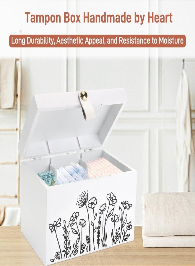 Intarsio Wooden Floral Tampon Holder Box with Lid and Copper Leather Pull, Farmhouse Bathroom Decorative Box for Feminine Product Storage and Accessories such as Tampons, Cotton Balls, Wipes, Gifts for Women - Image 5