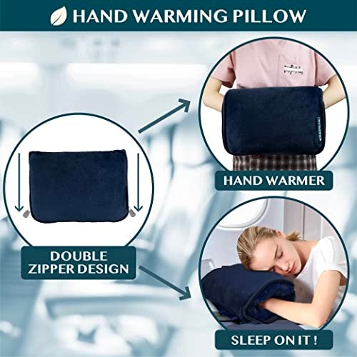 PAVILIA Travel Blanket Pillow, Soft Airplane Blanket 2-IN-1 Combo Set, Plane Blanket Compact Packable, Flight Essentials Car Pillow, Travelers Gifts Accessories Luggage Backpack Strap, 60x43 Navy Blue - Image 4