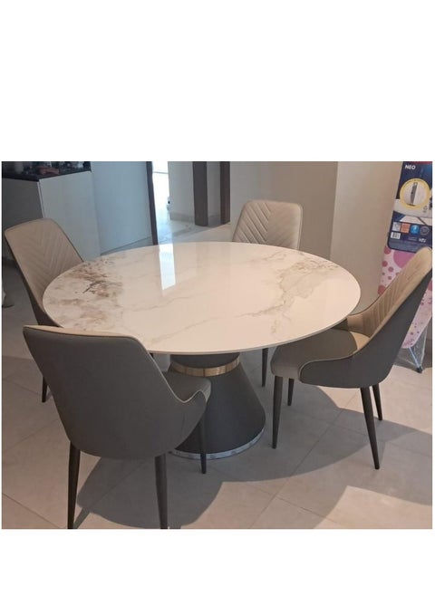 Modern 135-diameter dining table with 4 luxury dining chairs