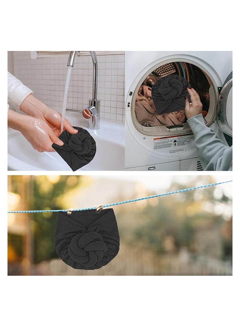 Zikra Women Turbans and Head Wraps, Women African Turban Flower Knot Pre-Tied Bonnet Beanie Cap Headwrap, Stretch Jersey Turban Head Wrap, Urban Hair Wrap Scarf (Black, Beige) - Image 3