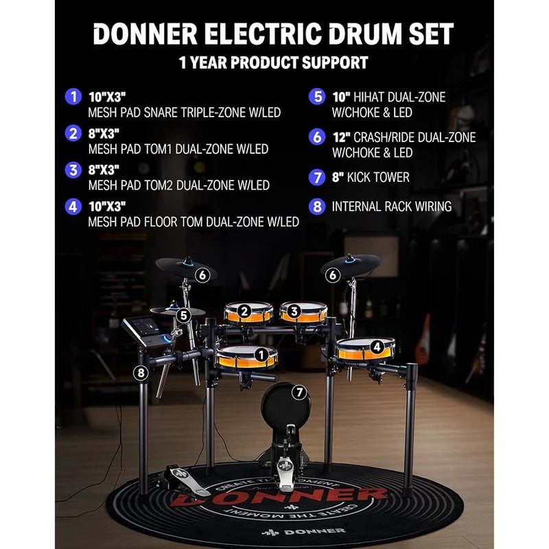 Donner BackBeat Electric Drum Set with High-tech 7 Touch Screen, 1126 Sound, Customize Drum Pad Colours, Internal Rack Cables and Gaming App for Ultimate Fun - Image 2