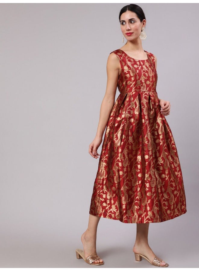 AKS Maroon Jacquard Zari Work Wrap Dress  - Image 3