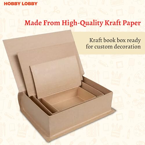 Hobby Lobby Rectangle Paper Mache Book Box (Set of 3) - Plain Fake Book Boxes for DIY Decoration - Storage Box for Crafting - Sturdy Faux Storage Box - Decorative Books for Bookshelf Decor & More - Image 3