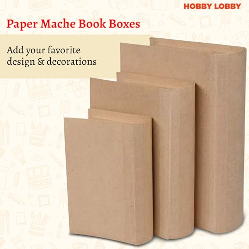 Hobby Lobby Rectangle Paper Mache Book Box (Set of 3) - Plain Fake Book Boxes for DIY Decoration - Storage Box for Crafting - Sturdy Faux Storage Box - Decorative Books for Bookshelf Decor & More - Image 2