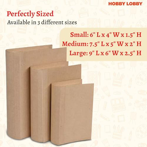 Hobby Lobby Rectangle Paper Mache Book Box (Set of 3) - Plain Fake Book Boxes for DIY Decoration - Storage Box for Crafting - Sturdy Faux Storage Box - Decorative Books for Bookshelf Decor & More - Image 5