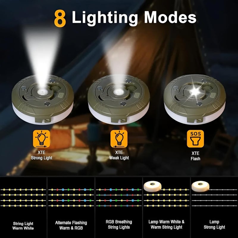 LIMPUS Camping String Lights Outdoor Portable with 8 Lighting Modes 328ft Camping String and Lantern 2 in 1 Rechargeable LED Flashlights for HikingTentDecorationChristmasDiwali Camping String - Image 2