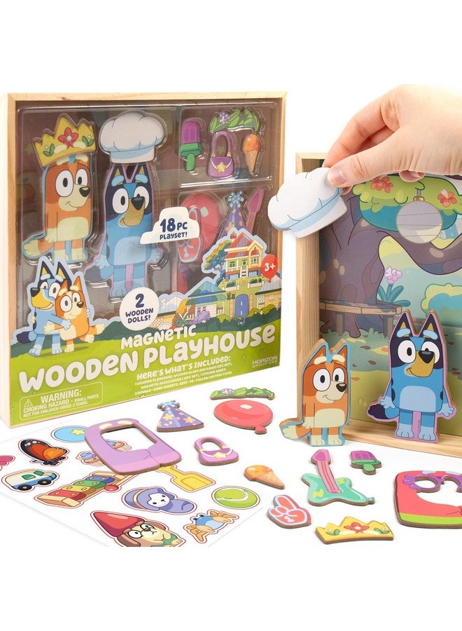 Horizon Group USA Bluey Magnetic Wooden Playhouse, 18 Piece Activity Set, Includes 2 Wooden Dolls House, Great Toys for Kids, Fun Birthday Party Activity, House Playset - Image 2