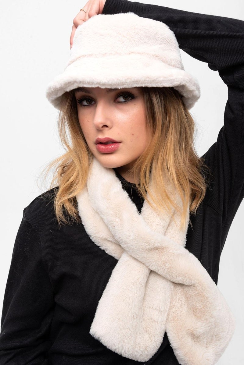 Saria Moda Saria Fashion Women 2 Piece Set Plush Bucket Hat Neck Scarf  - Image 1