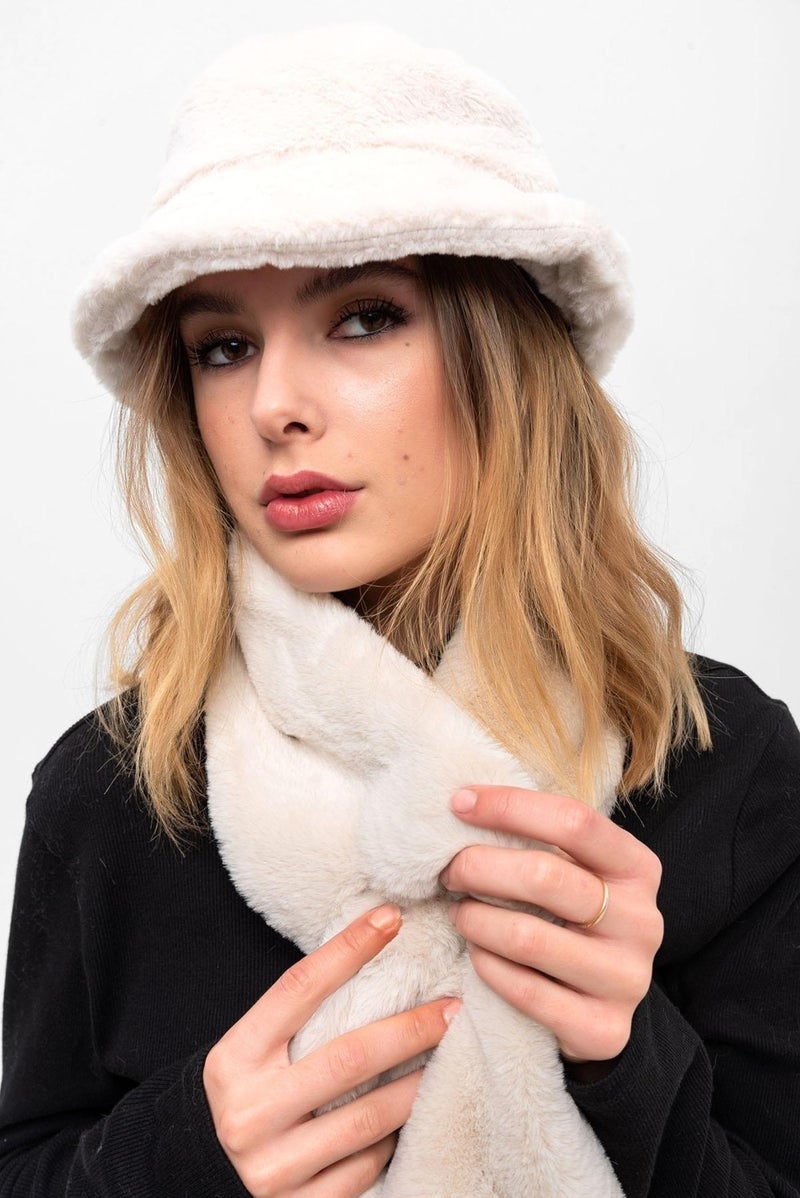 Saria Moda Saria Fashion Women 2 Piece Set Plush Bucket Hat Neck Scarf  - Image 2
