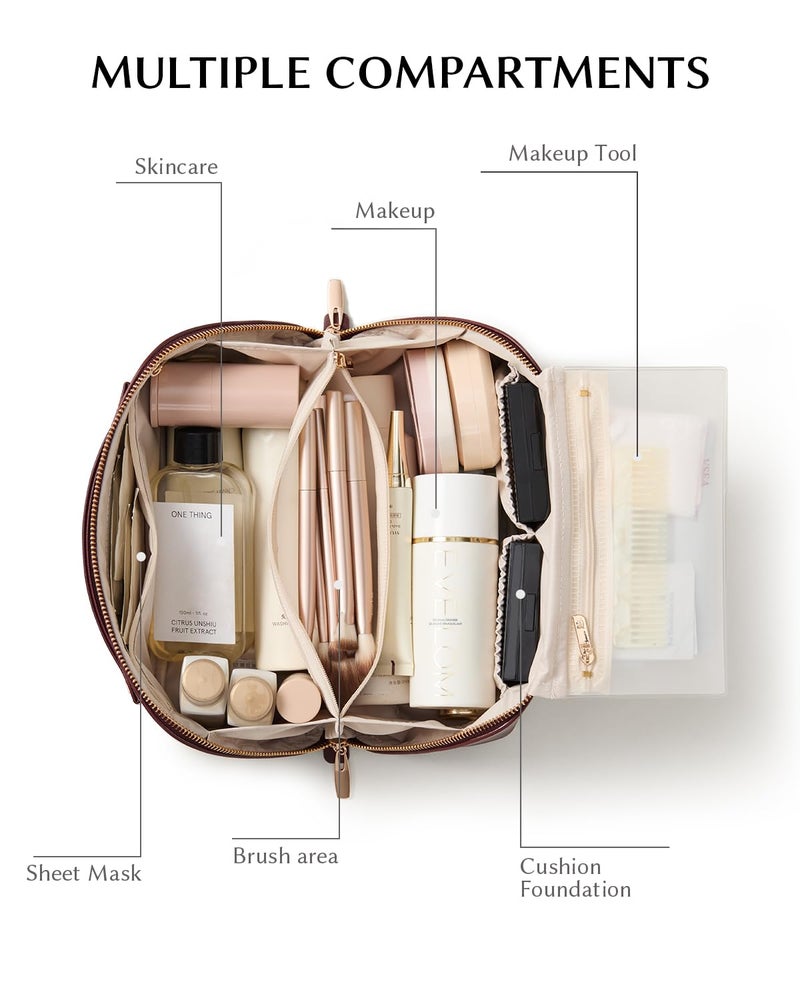 EACHY Makeup Bag, Portable 180Â° Wide-Open Flat Travel Toiletry Bag, Waterproof Cosmetic Bags for Women Large Capacity Makeup Pouch with Divider and Handle - Image 2