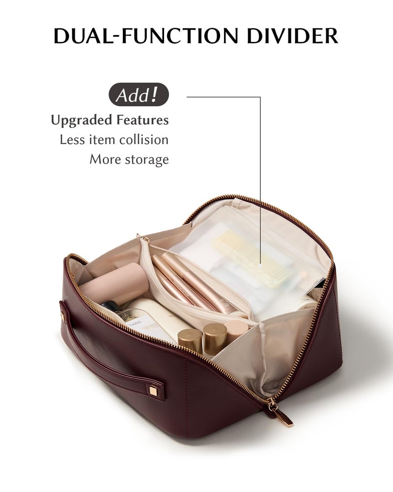 EACHY Makeup Bag, Portable 180Â° Wide-Open Flat Travel Toiletry Bag, Waterproof Cosmetic Bags for Women Large Capacity Makeup Pouch with Divider and Handle - Image 3