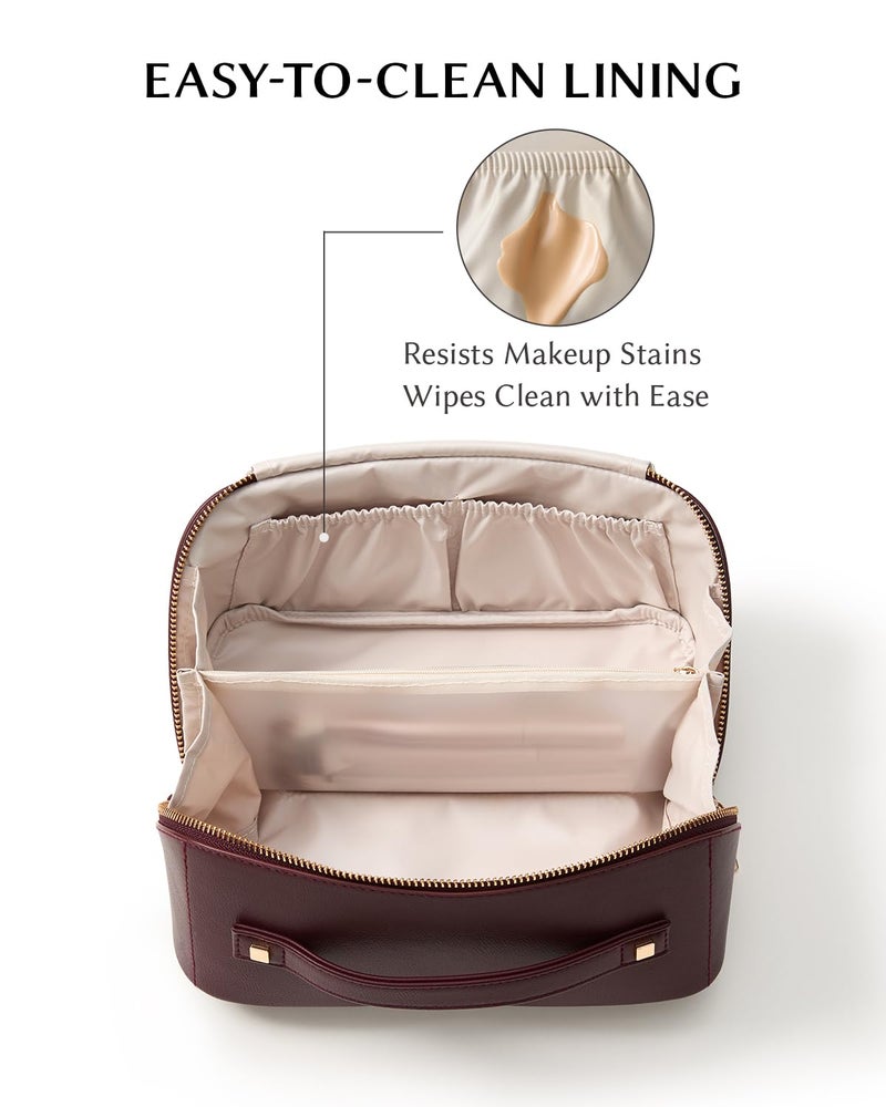 EACHY Makeup Bag, Portable 180Â° Wide-Open Flat Travel Toiletry Bag, Waterproof Cosmetic Bags for Women Large Capacity Makeup Pouch with Divider and Handle - Image 5