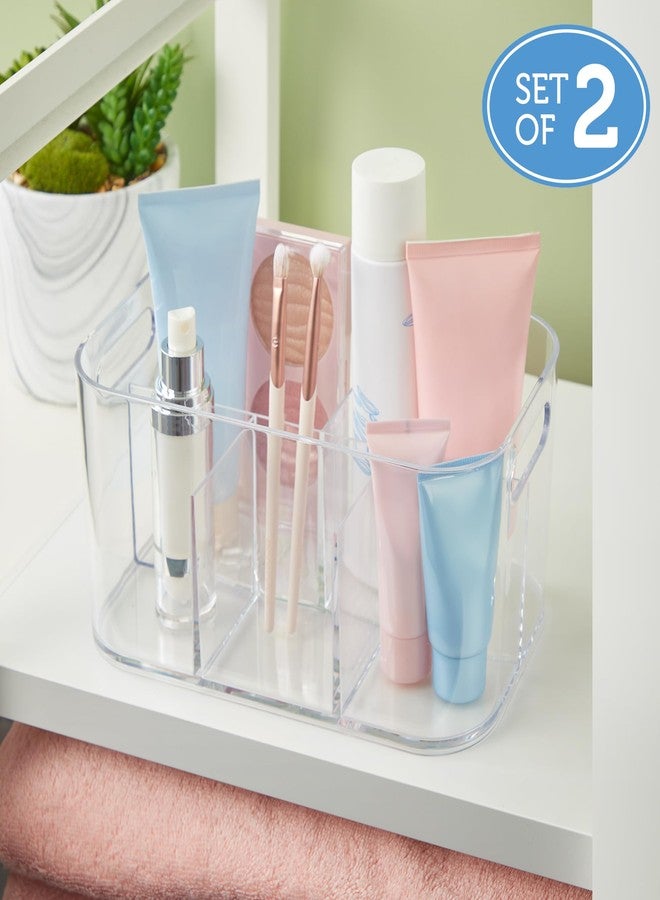 STORi Bliss 5-Compartment Plastic Cosmetics Storage Organizer, Set of 2 | Clear | Rectangular Divided Makeup Bin & Vanity Caddy with Pass-Through Handles | Round Corner Design | Made in USA - Image 3