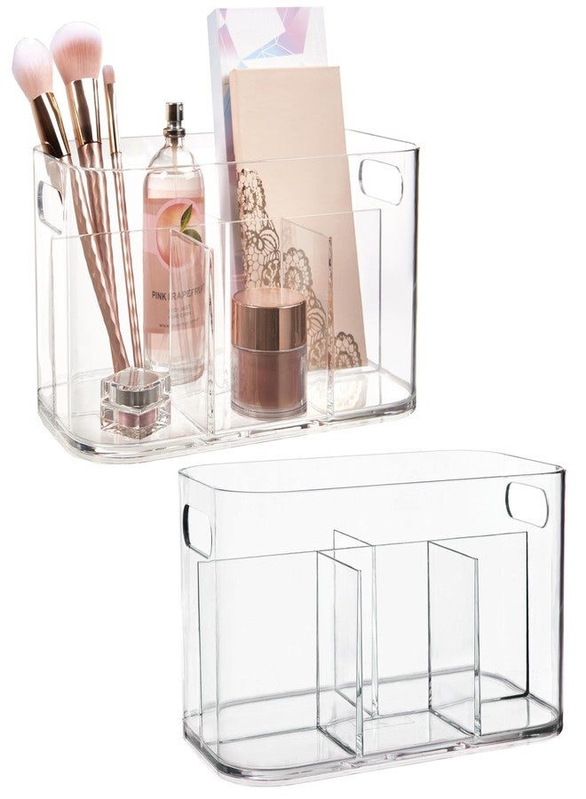 STORi Bliss 5-Compartment Plastic Cosmetics Storage Organizer, Set of 2 | Clear | Rectangular Divided Makeup Bin & Vanity Caddy with Pass-Through Handles | Round Corner Design | Made in USA - Image 1
