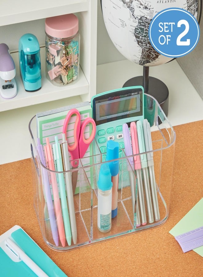 STORi Bliss 5-Compartment Plastic Cosmetics Storage Organizer, Set of 2 | Clear | Rectangular Divided Makeup Bin & Vanity Caddy with Pass-Through Handles | Round Corner Design | Made in USA - Image 4