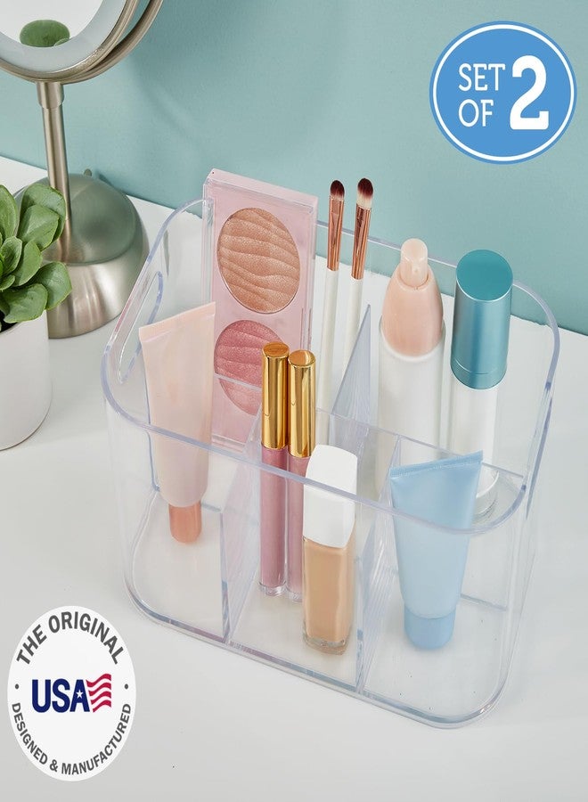 STORi Bliss 5-Compartment Plastic Cosmetics Storage Organizer, Set of 2 | Clear | Rectangular Divided Makeup Bin & Vanity Caddy with Pass-Through Handles | Round Corner Design | Made in USA - Image 2