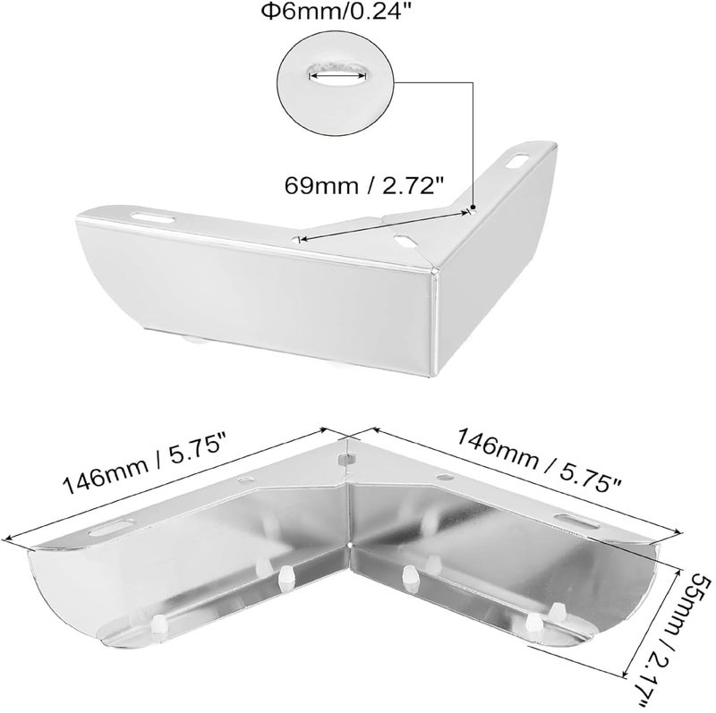 QZibeva Furniture Silver Legs 4Pcs 146 X 55 mm Carbon Steel Simple Design Furniture Feet L Shaped Support Legs Replacement for Sofa Bedside Table TV Cabinet Feet with Screws - Image 2