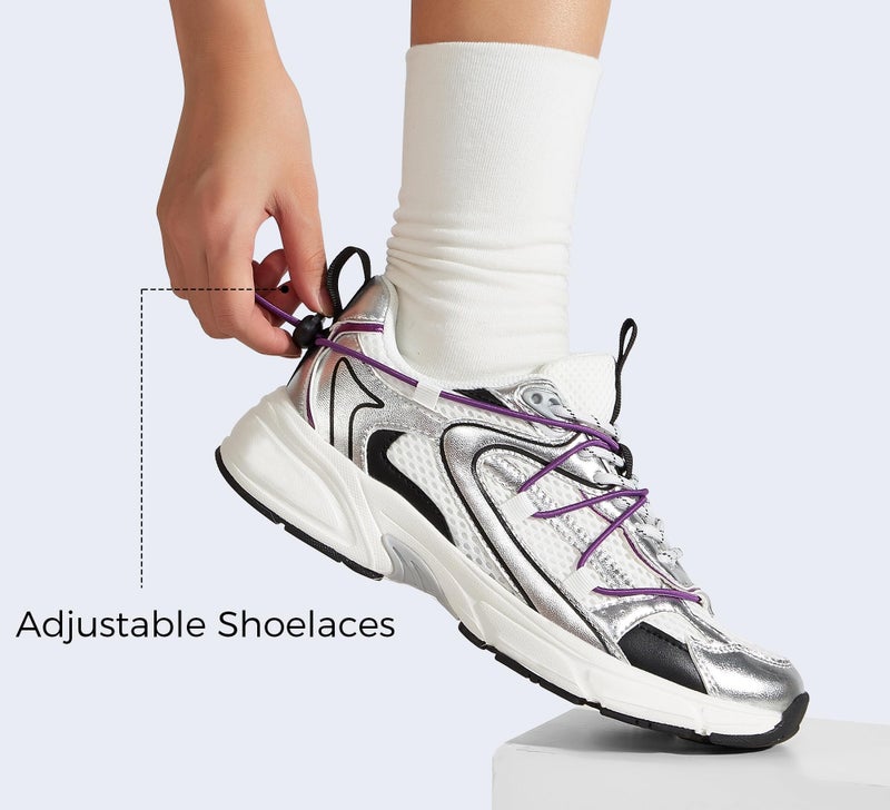 LUCKY STEP Women's Fashion Walking Shoes Running Platform Mesh Casual Sport Gym Work Adjustable Lace Lifestyle Stylish Trendy Athletic Tennis Shoes(Silver/Purple,9 B(M) US) - Image 5