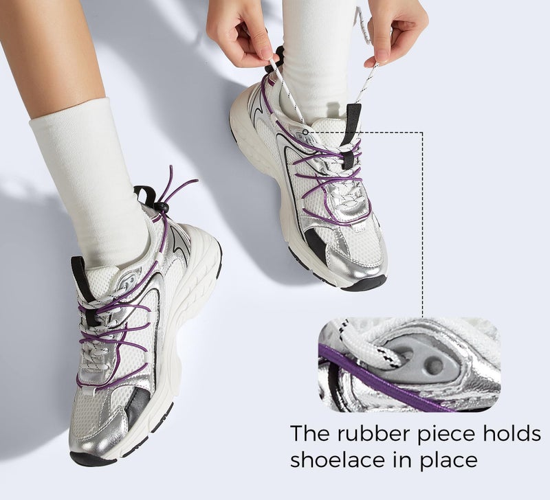 LUCKY STEP Women's Fashion Walking Shoes Running Platform Mesh Casual Sport Gym Work Adjustable Lace Lifestyle Stylish Trendy Athletic Tennis Shoes(Silver/Purple,9 B(M) US) - Image 4