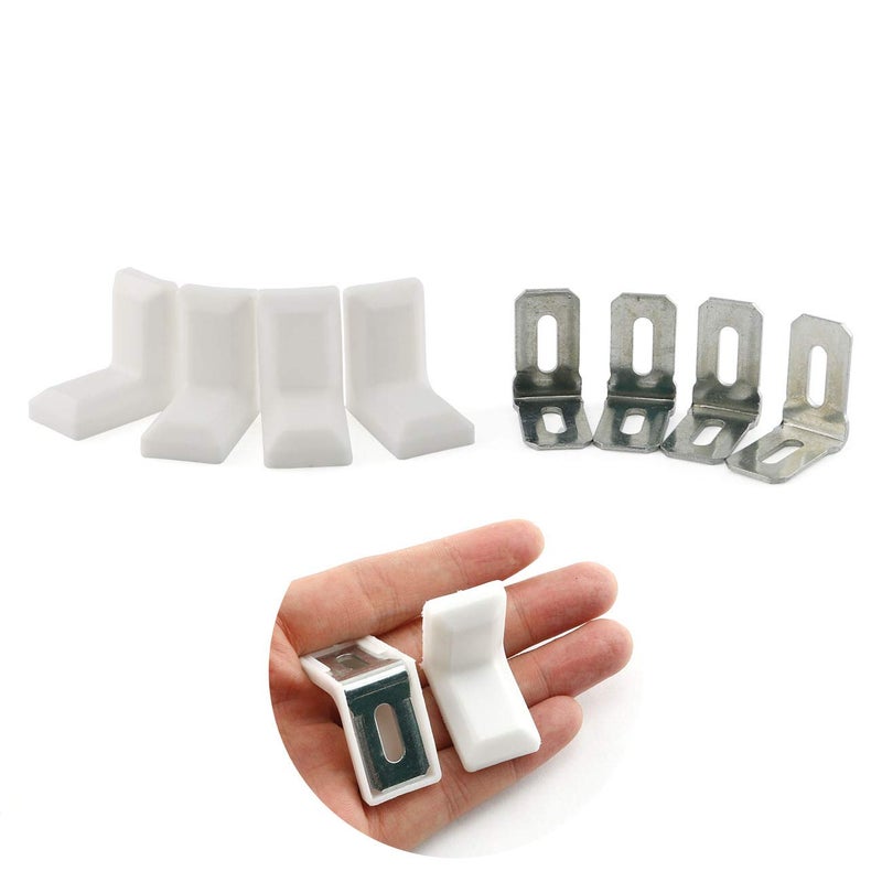Eoutstanding 20pcs 90 Degrees L Shape Metal Corner Bracket White with Plastic Cover and 40pcs M4x16mm Screws Hardware Adjustable Hanging Right Angle Furniture Corner Brace Joint
