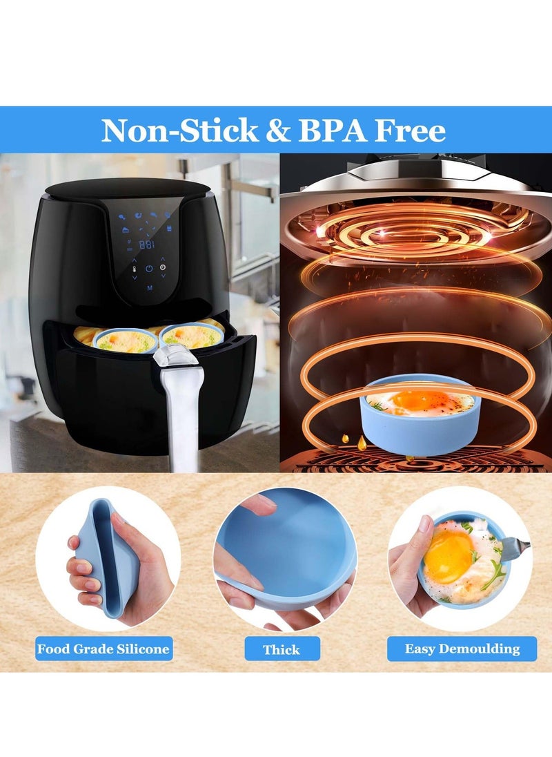 Generic - Silicone Air Fryer Egg Mold 3 Pcs Reusable Nonstick Egg Bites Pan with Lid Sous Vide Egg Bite Maker Alternative to Microwave Egg Cooker Dishwasher Safe BPA Free Air Fryer Accessories Blue - Image 1