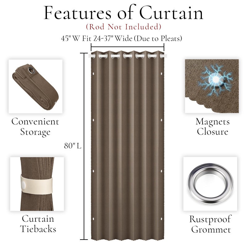 HMYI 100% Blackout Door Curtain for Doorway - Magnetic Accordion Style Closet Curtain for Open Closet Single Panel 80 Inch Length, 1 Panel, W45 x L80, Brown - Image 2