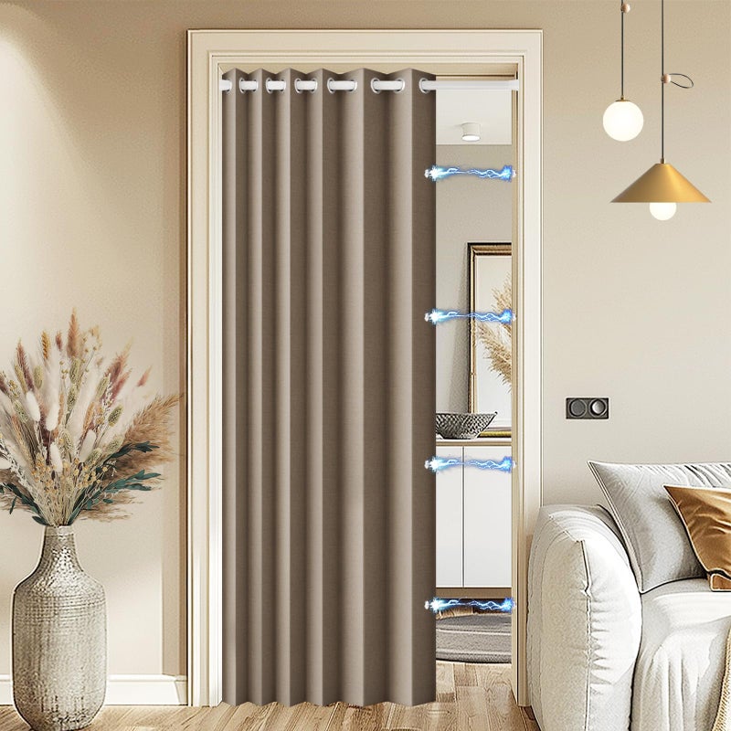 HMYI 100% Blackout Door Curtain for Doorway - Magnetic Accordion Style Closet Curtain for Open Closet Single Panel 80 Inch Length, 1 Panel, W45 x L80, Brown - Image 1