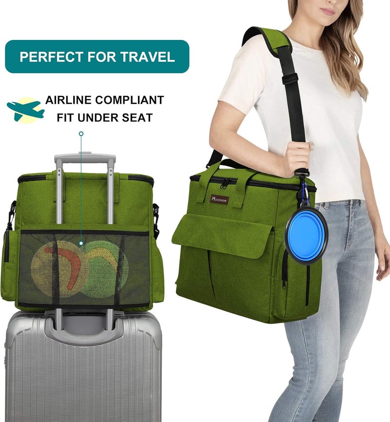 Modoker Dog Travel Bag, Weekend Pet Travel Set for Dog and Cat, Airline Approved Tote Organizer with Multi-Function Pockets and 2 Food Storage Containers, 2 Collapsible Bowls, 1 Feeding Mat (Green) - Image 5