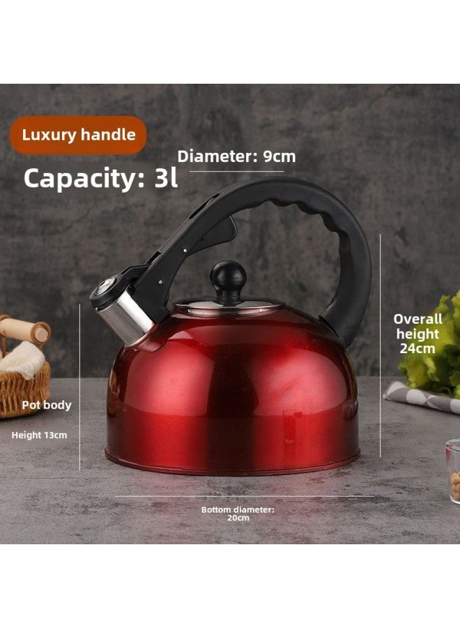 Wild Teapot Cap Explosion-proof Travel Household Stainless Steel Flat Bottom Sound Kettle Induction Cooker Gas Stove Free Shipping-Color:Luxurious Handle Extra Thick 3 Liter Red-Capacity:Default  - Image 1
