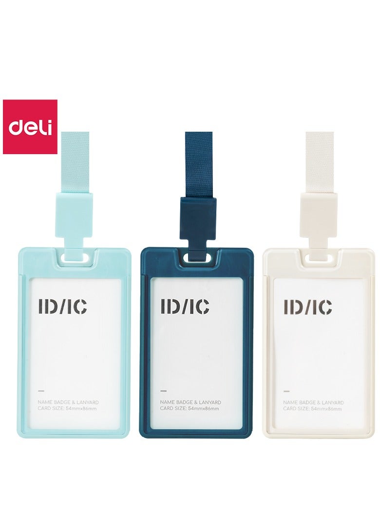 Deli EF407 Removable Lanyard Name Badge Holder,54*86 Card Slot - Blue/Green/White- Single Assorted - Image 1