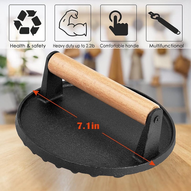 E-far مكبس الشواء من الحديد الزهر E-far مع مقبض خشبي - Image 3