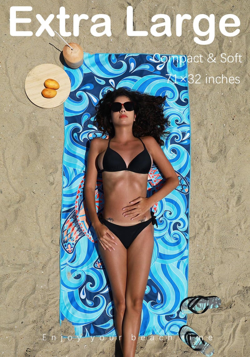 Widdonen Microfiber Lightweight Beach Towel Sand Free Quick Dry Absorbent Thin Compact Towels for Swimming Pool Camping Beach Accessories Large Easy Pack Travel Things for Vacation Essentials Gift Adult - Image 3